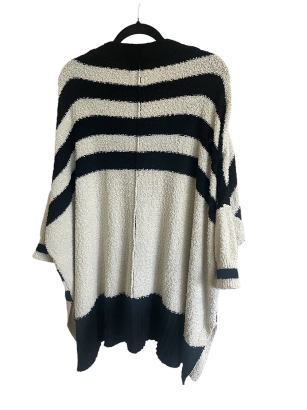 First Love By Lovelyn Cozy Black & Cream Striped Open-Front Oversized Cardigan - Picture 4 of 7